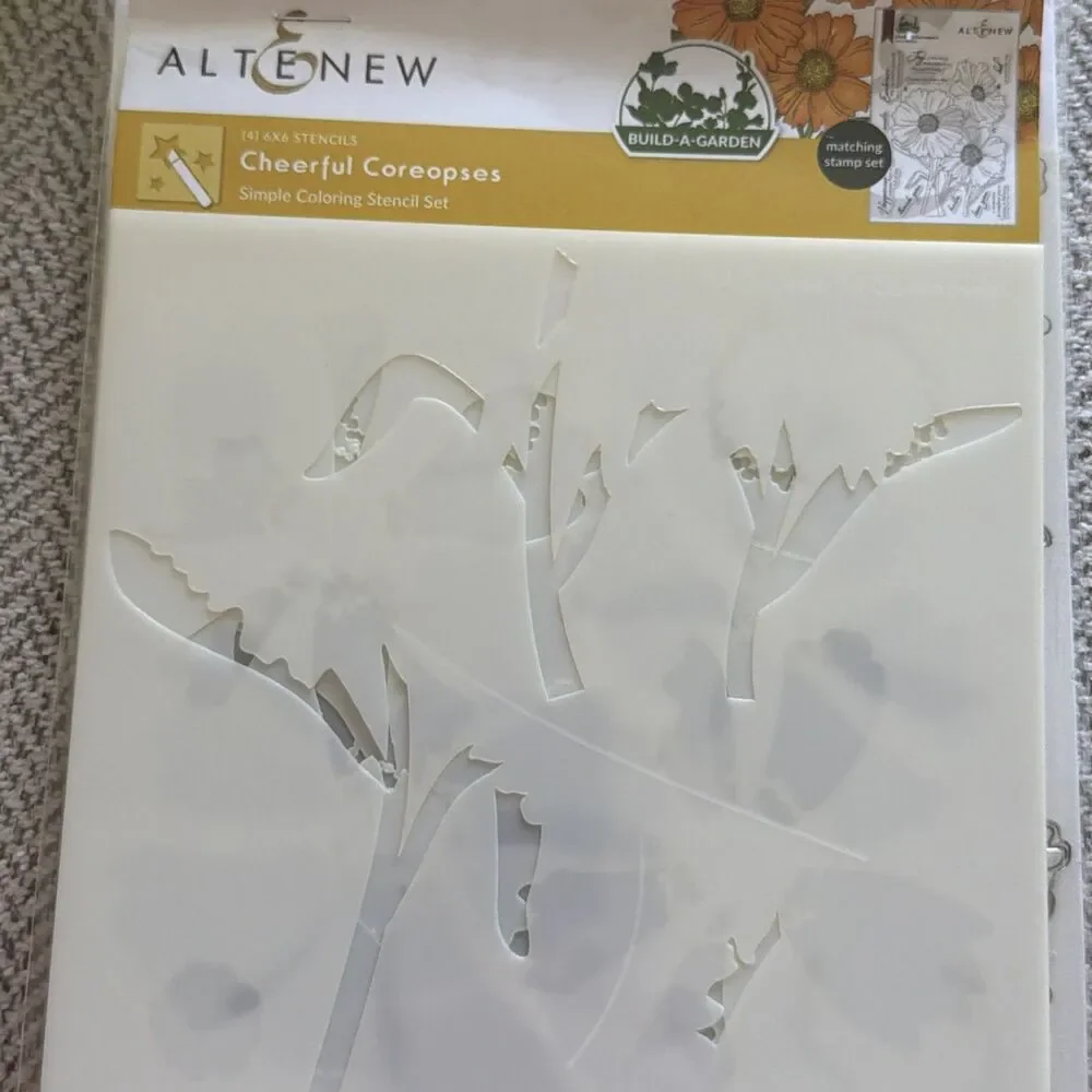 Altenew - Cheerful Coreopses Photopolymer Cling stamp and stencil set retail $40
